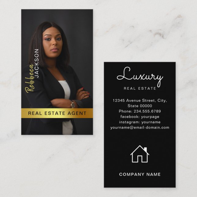 Realtor Real Estate Agent Add Photo Monogram Business Card (Front/Back)