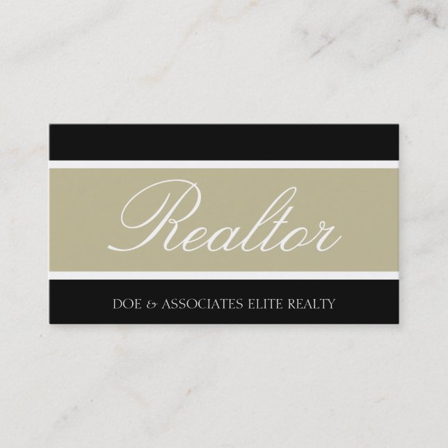 Realtor Script Tan Banner Business Card (Front)