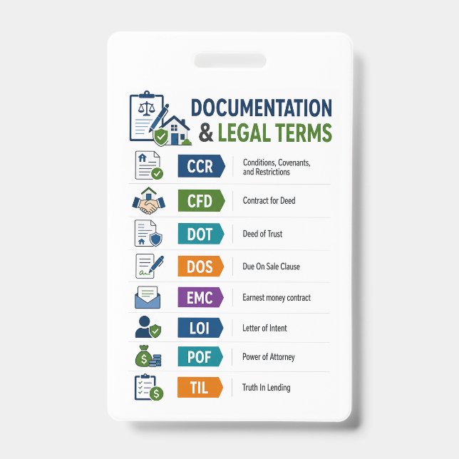 Realtor Study Aid, Real Estate Reference Badge (Front)