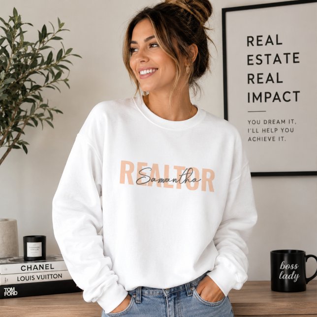 Realtor Sweatshirt | Real Estate Agent Pullover (Personalized realtor sweatshirt with custom name detail for gifting, open houses & client meetings.)