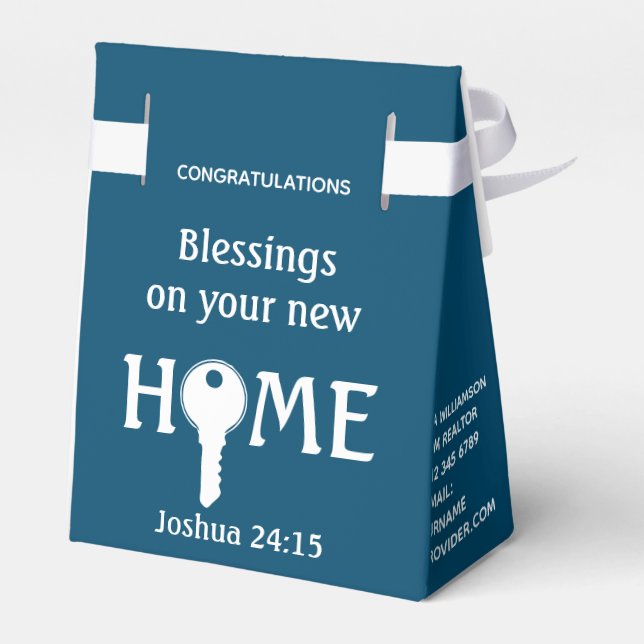Realtor to Client NEW HOME Teal Closing Gift Favor Box (Back Side)