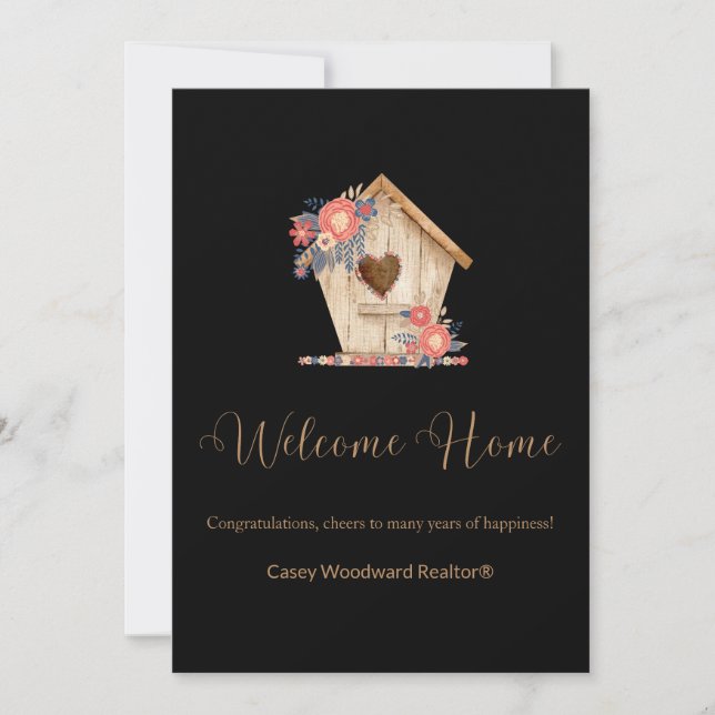 Realtor Welcome Home Personalized in Black Colour  Holiday Card (Front)
