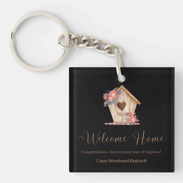 Realtor Welcome Home Personalized in Black Colour  Keychain (Front)