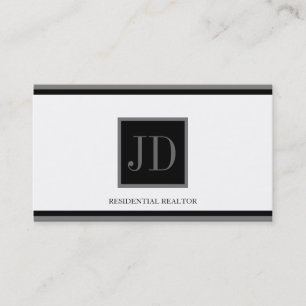 Realtor White Black/Silver Square Monogram Plaque Business Card
