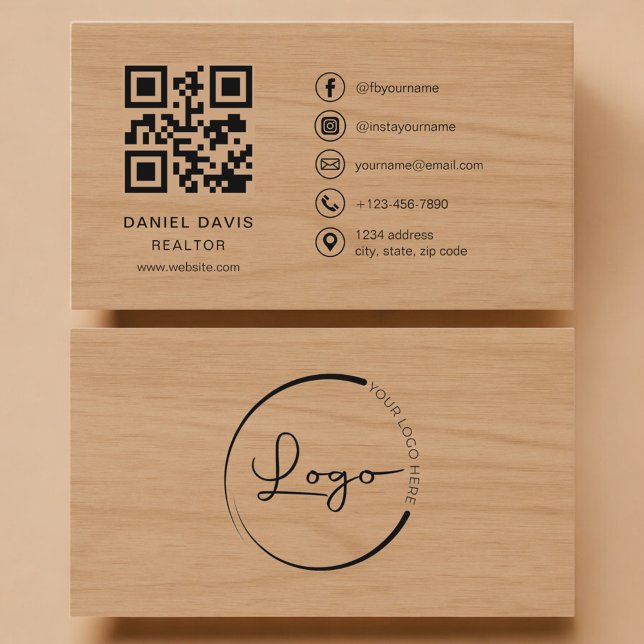 Realtor Wood Professional QR Code Business Card (Creator Uploaded)