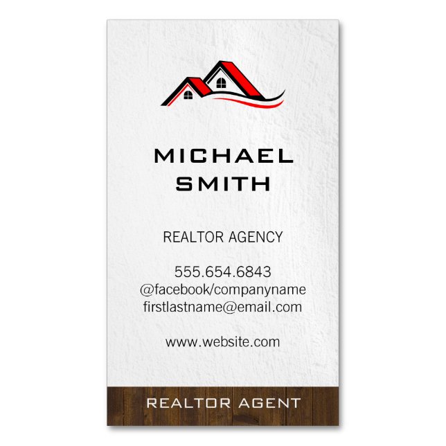 Realtor Wood Trim | Home Rooftops Magnetic Business Card (Front Vertical)