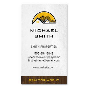 Realtor Wood Trim   Rooftop and Cityscape Magnetic Business Card