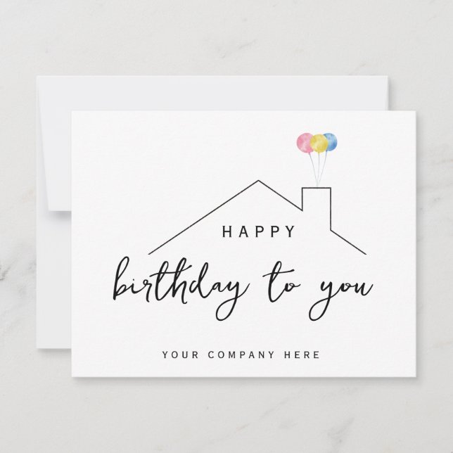 Realty Happy Birthday House Balloons  Card (Front)