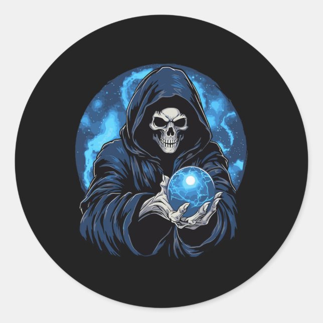 Reaper Death Skeleton Halloween  Classic Round Sticker (Front)