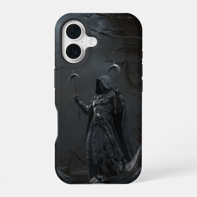 Reaper of the Shadows – Twin Blade Warrior iPhone 16 Case (Back)