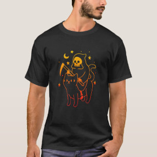 Reaper Riding A Devil Cat Skeleton Skull Reaper T-Shirt