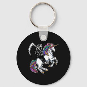Reaper Riding Unicorn Rainbow Skeleton Halloween  Keychain