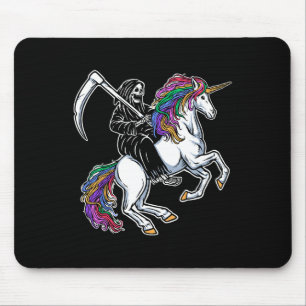 Reaper Riding Unicorn Rainbow Skeleton Halloween  Mouse Pad