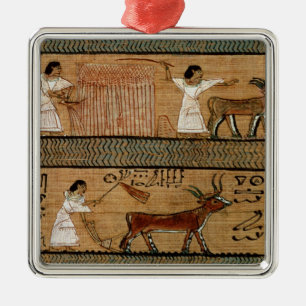 Reaping and ploughing, detail a depiction metal ornament