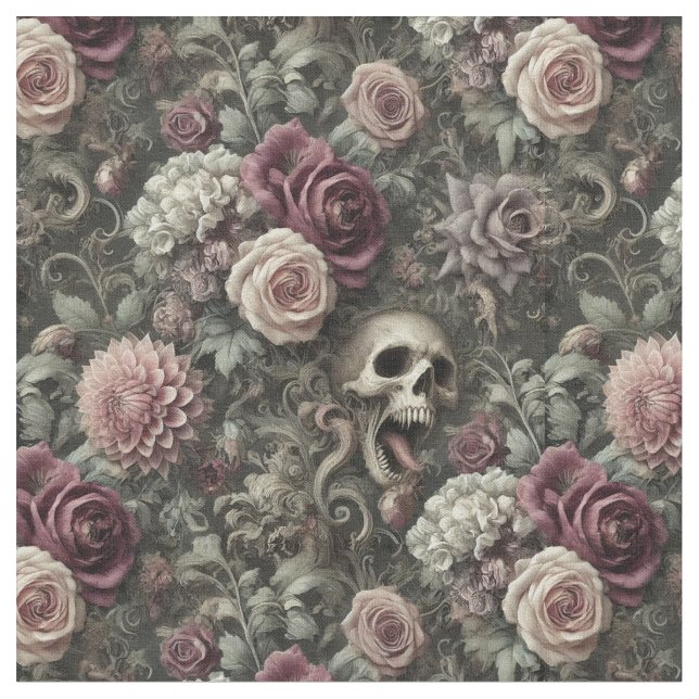 Reaping in the Roses – Gothic Classic Tile Fabric (Close Up)