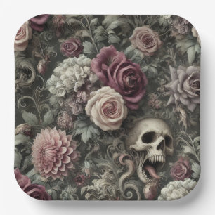 Reaping in the Roses – Gothic Floral Skull  Paper Plate