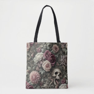 Reaping in the Roses – Gothic Skull & Floral  Tote Bag