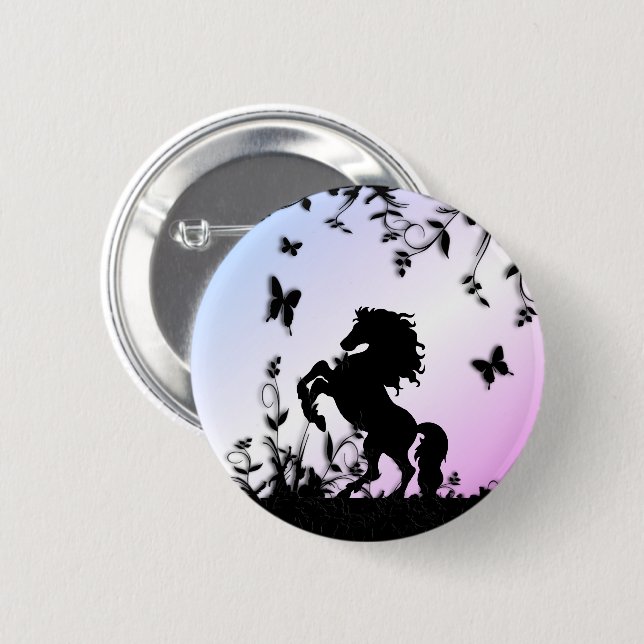 Rearing Black Stallion 2 Inch Round Button (Front & Back)
