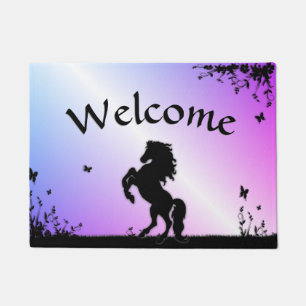 Rearing Black Stallion Doormat