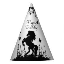 Rearing Black Stallion / Horse on Silver Birthday