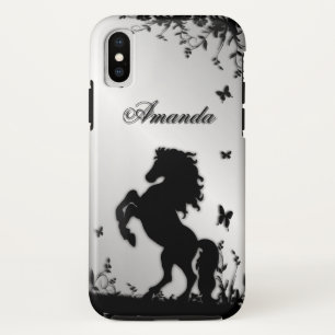 Rearing Black Stallion / Horse on Silver Personal Case-Mate iPhone Case