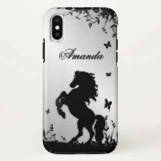 Rearing Black Stallion / Horse on Silver Personal Case-Mate iPhone Case