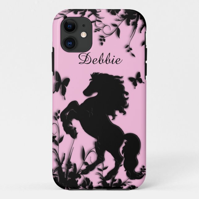 Rearing Black Stallion / Horse Personalized Case-Mate iPhone Case (Back)