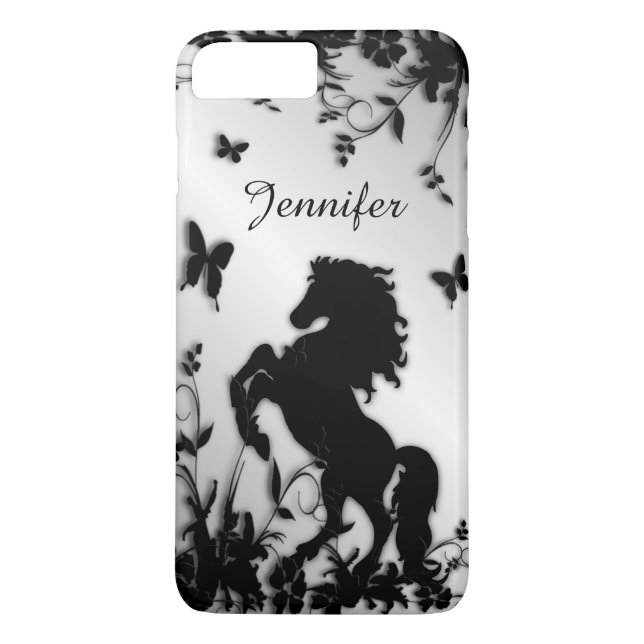 Rearing Black Stallion / Horse With Name Case-Mate iPhone Case (Back)