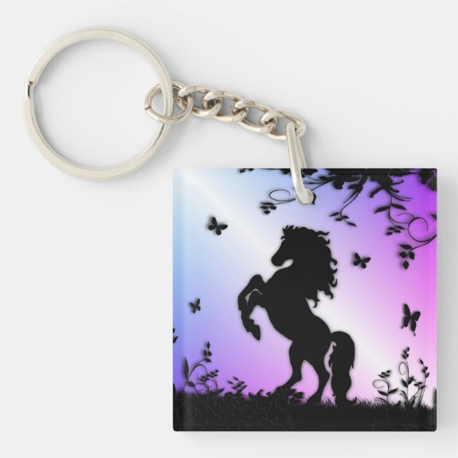 Rearing Black Stallion Keychain (Front)