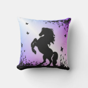 Rearing Black Stallion Outdoor Pillow