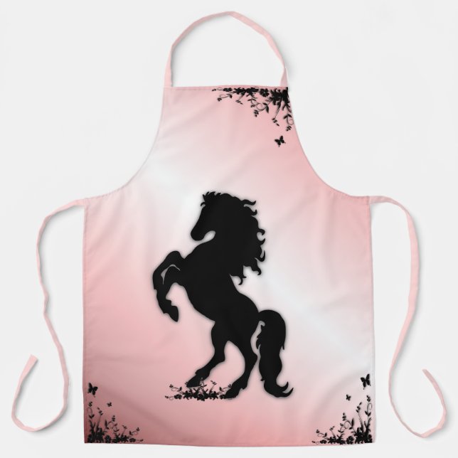 Rearing Black Stallion Pink Apron (Front)