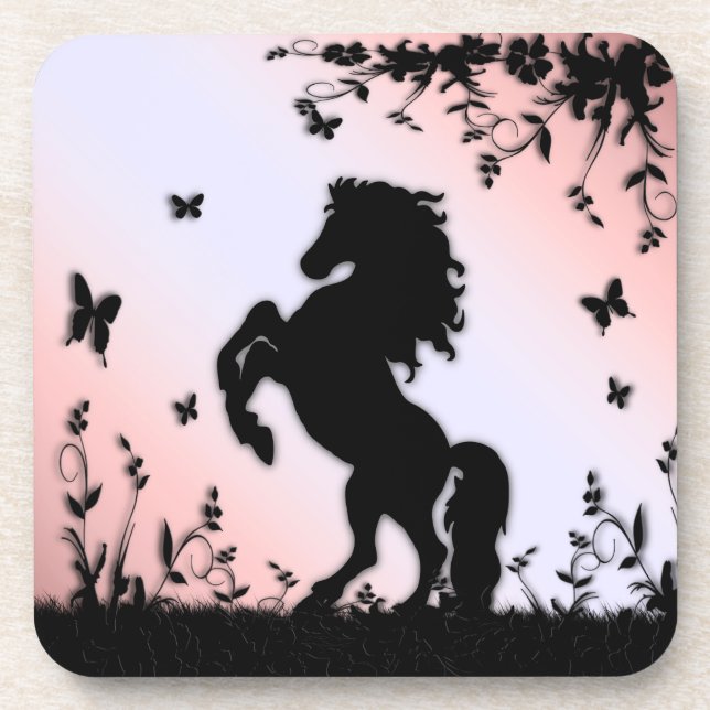 Rearing Black Stallion Pink Coaster (Front)
