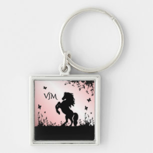 Rearing Black Stallion Pink Keychain