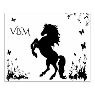 Rearing Black Stallion Rubber Stamp