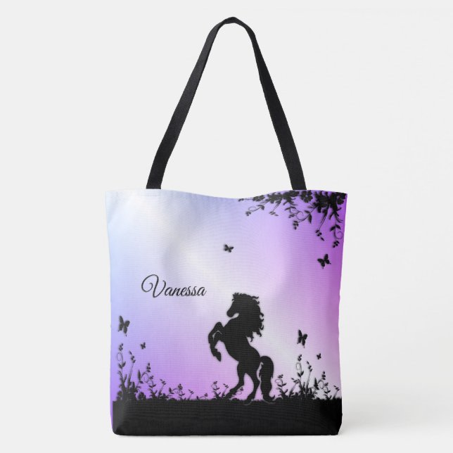 Rearing Black Stallion Tote Bag (Back)