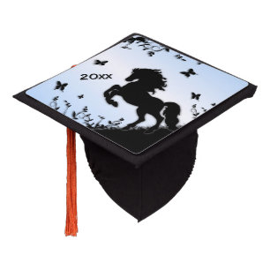 Rearing Black Stallion Year Graduation Cap Topper
