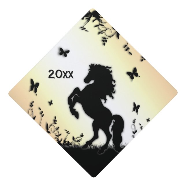 Rearing Black Stallion Year Graduation Cap Topper (Front)