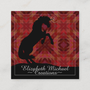 Rearing Black Unicorn (geometric maroon) Square Business Card
