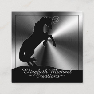 Rearing Black Unicorn (silver radial) Square Business Card