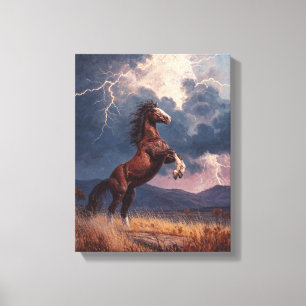 Rearing Horse Lightning Storm Painting Canvas Print
