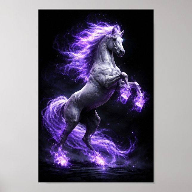 Rearing Stallion with Ethereal Violet Flame Mane Poster (Front)