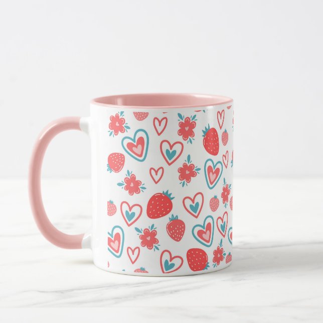 Reasons for strawberries, hearts and small mug (Left)