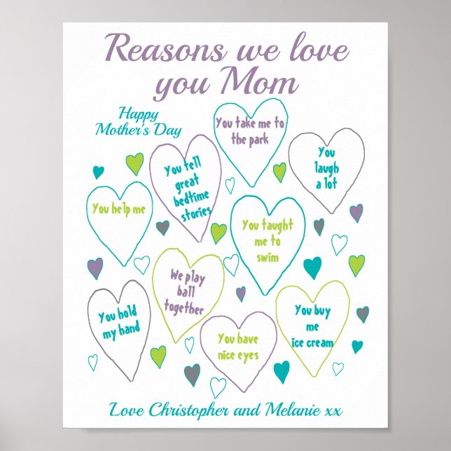 Reasons I Love You Mom Mother's Day Gift Poster (Front)