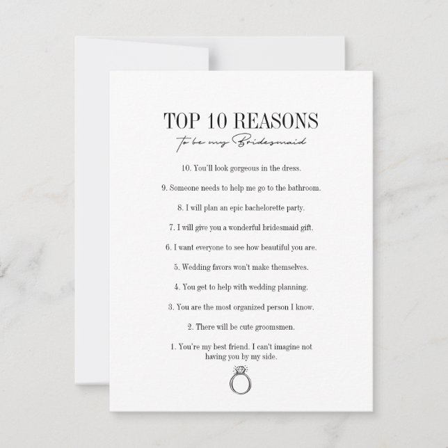 Reasons To Be My Bridesmaid Proposal Card (Front)