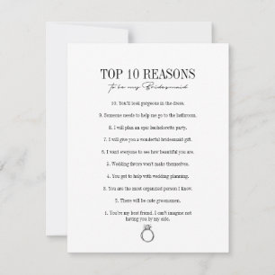 Reasons To Be My Bridesmaid Proposal Card