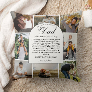 Reasons We Love You Dad Photo Grid Collage Throw Pillow