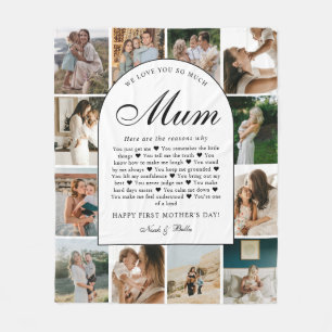 Reasons We Love You Mum Photo Grid Collage Fleece Blanket