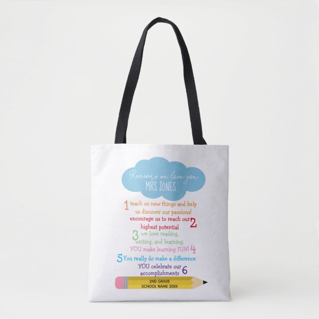 Reasons we love you teacher tote bag (Front)