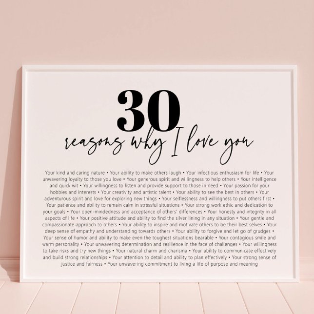 Reasons Why I Love You Modern 30th Birthday Gift Poster (Creator Uploaded)