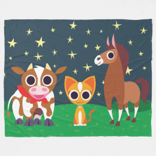Reba, Purrl, and Zora at Night Fleece Blanket